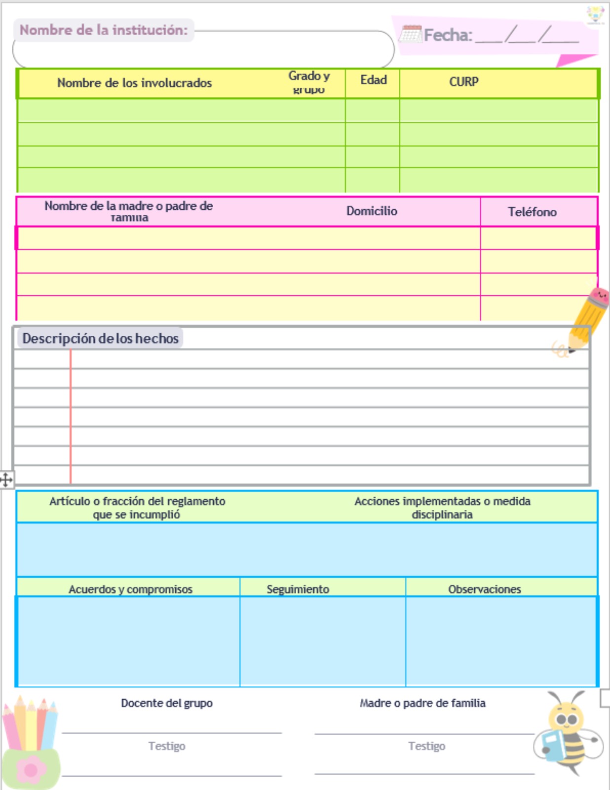 Bitácora de incidencias: formato docente para registro y seguimiento