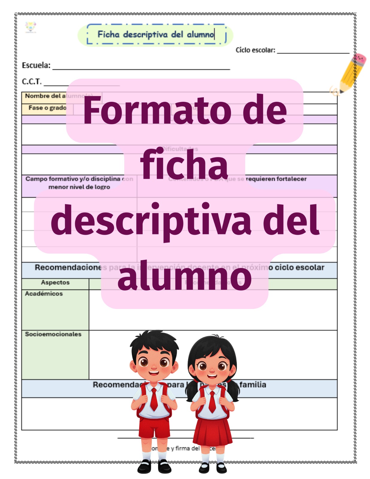 Formato de ficha descriptiva del alumno con ejemplo lleno