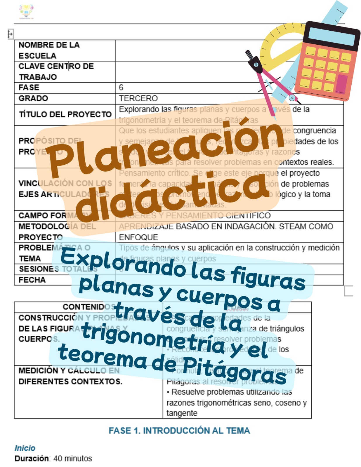 Explorando las figuras planas y cuerpos a través de la trigonometría y el teorema de Pitágoras