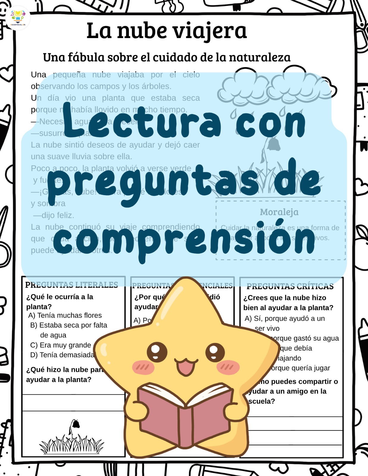 La nube viajera: ficha de comprensión lectora