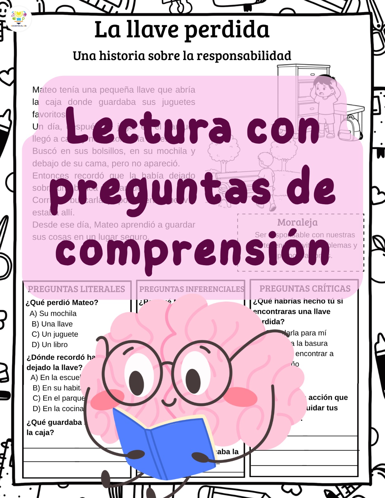 La llave perdida: ficha de comprensión lectora
