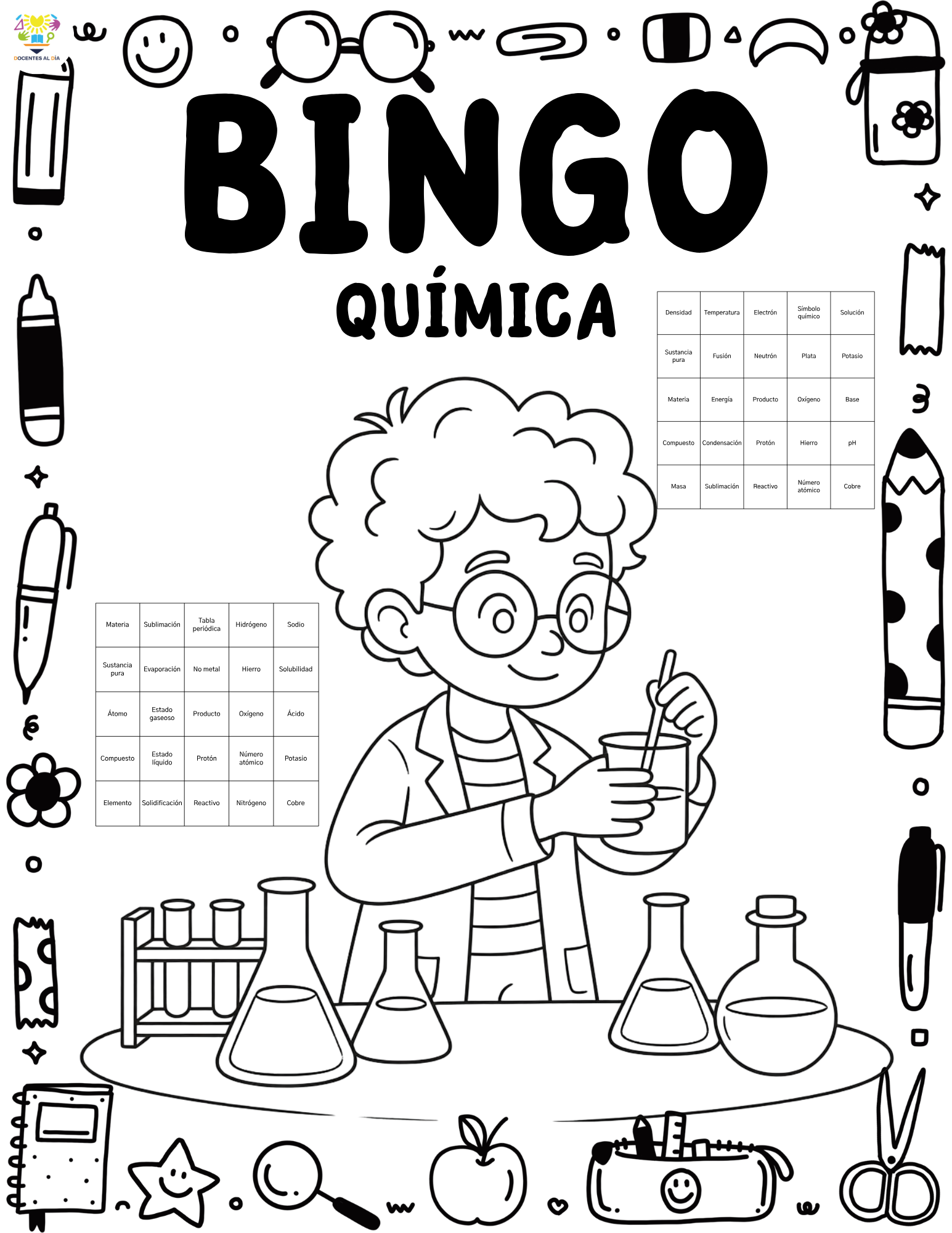 Bingo de conceptos básicos de química
