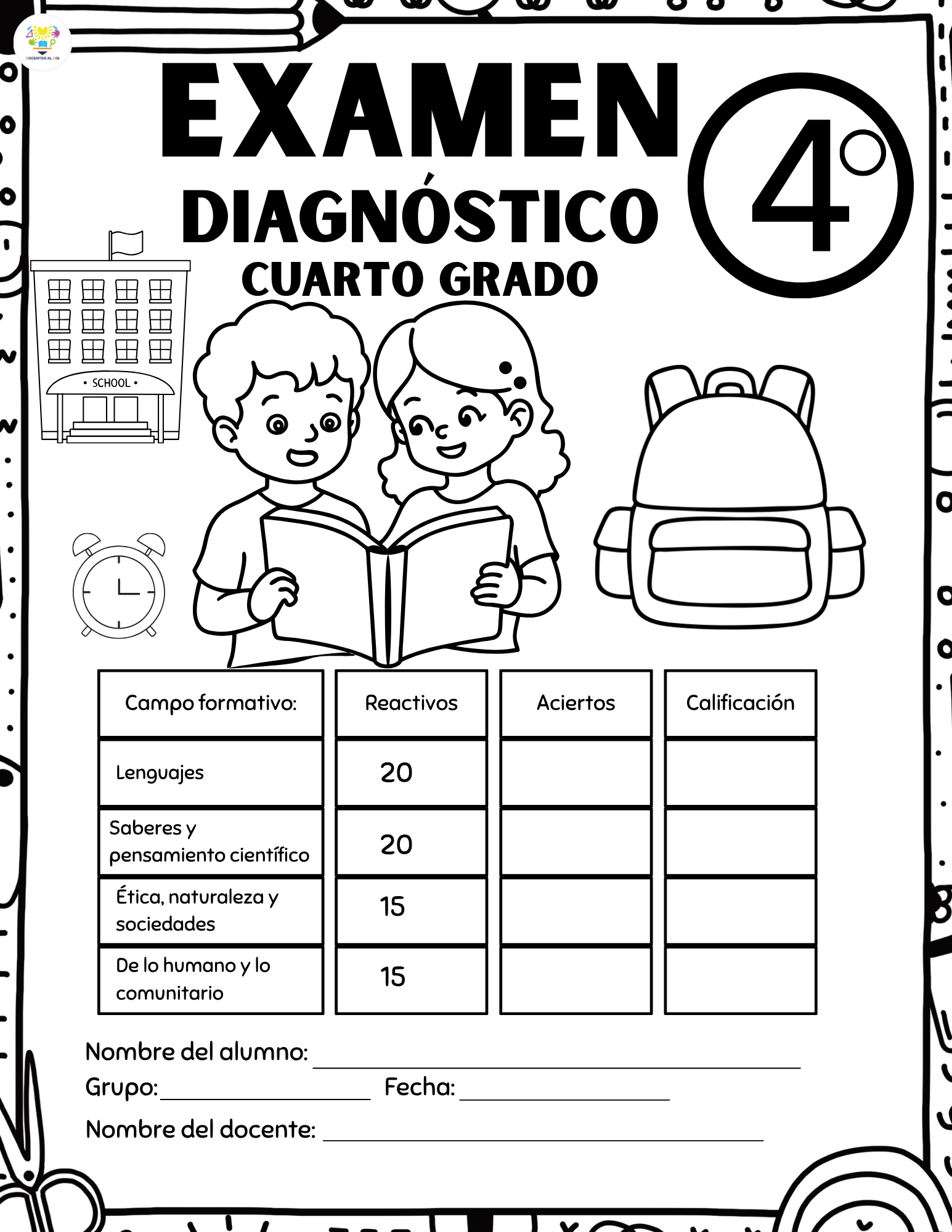 Examen Diagnóstico Cuarto Grado de Primaria