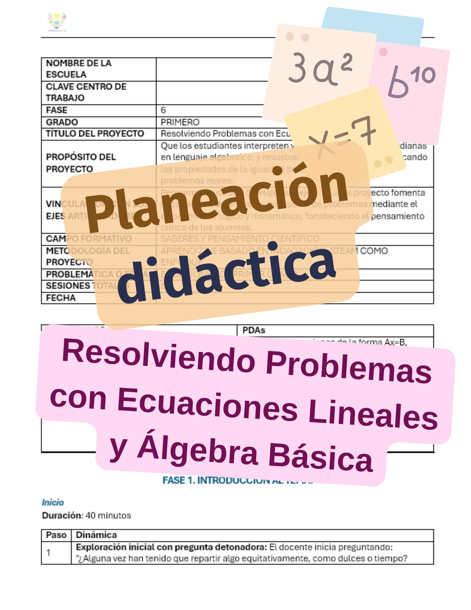 Planeación de ecuaciones lineales y álgebra básica