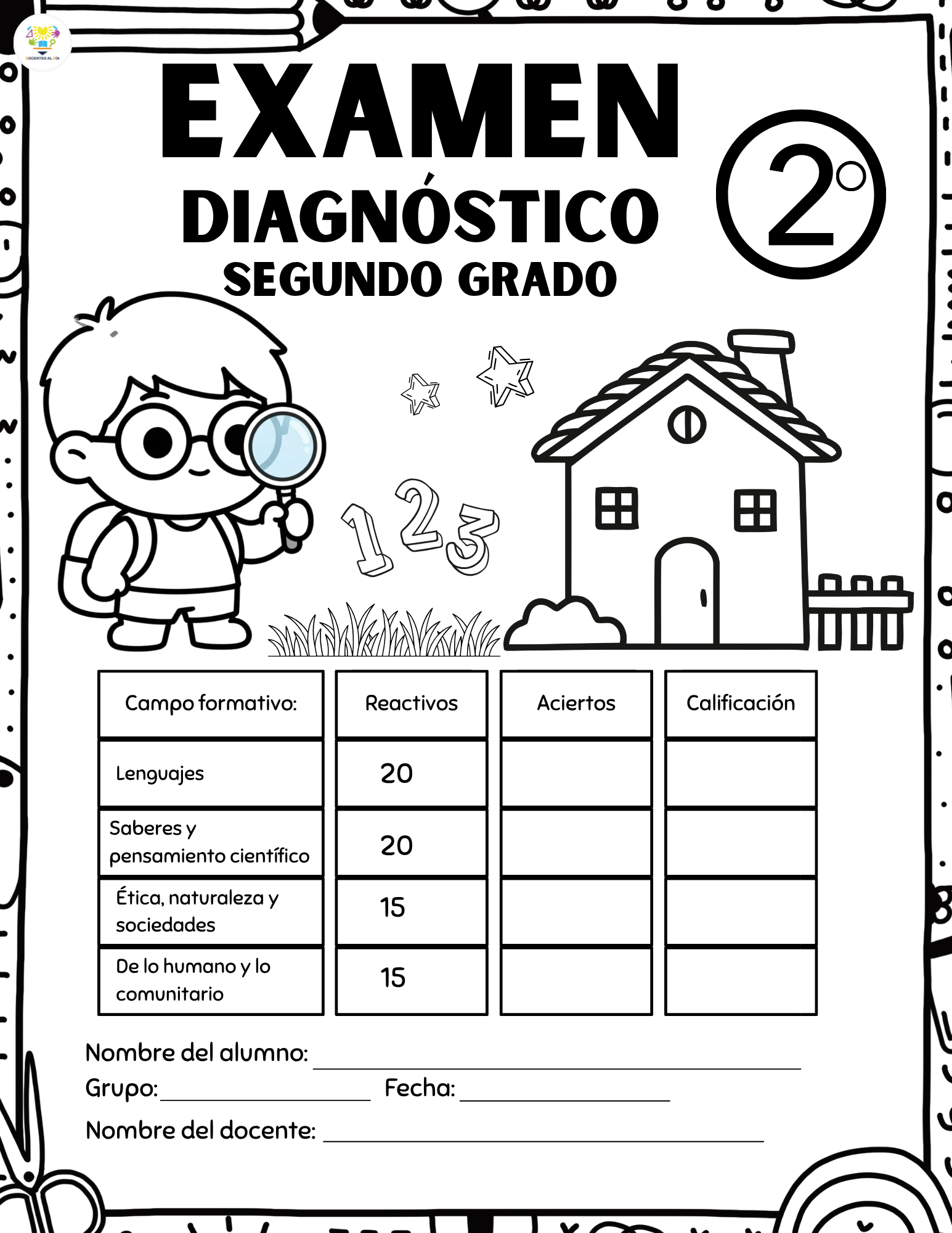 Examen Diagnóstico Segundo Grado de Primaria