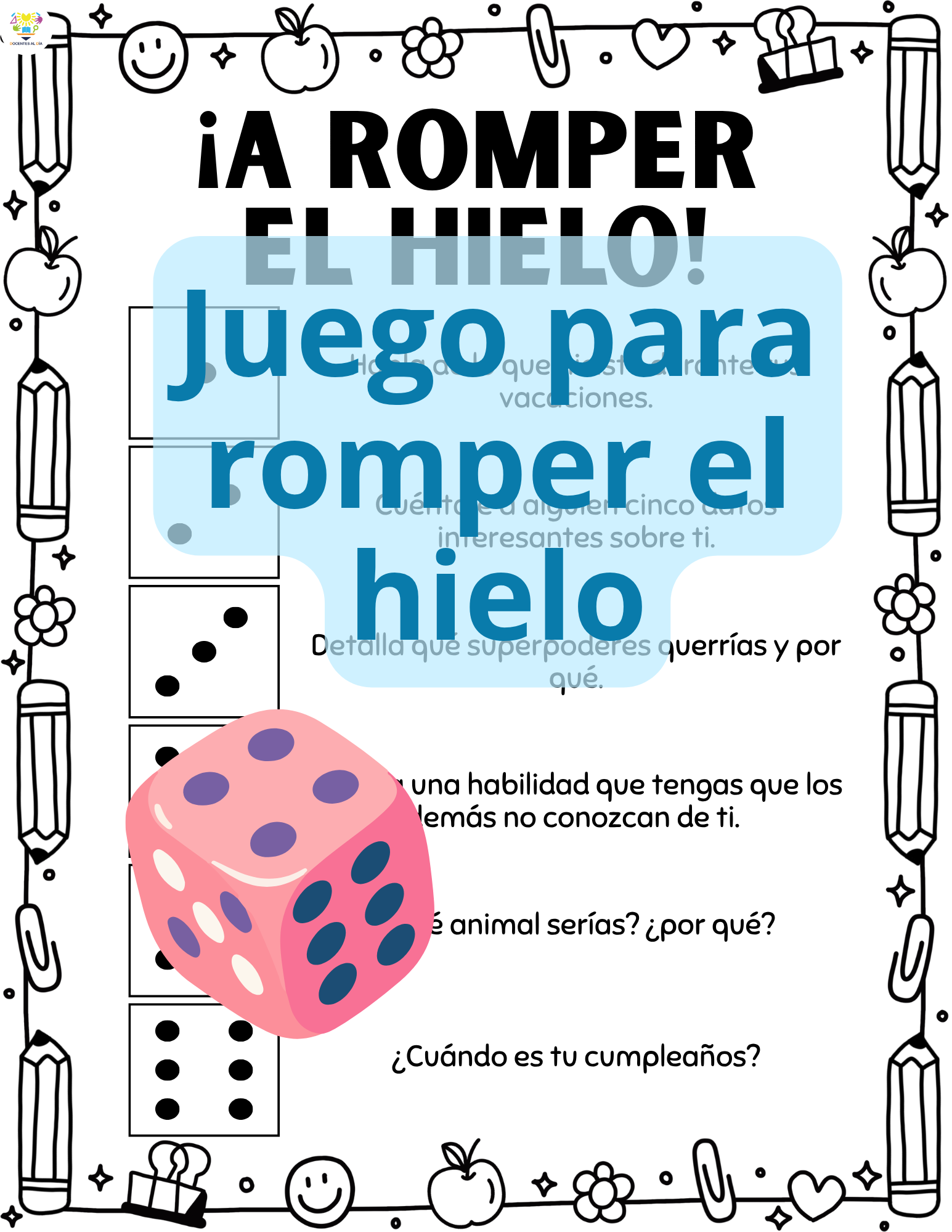 Juego para romper el hielo con dado