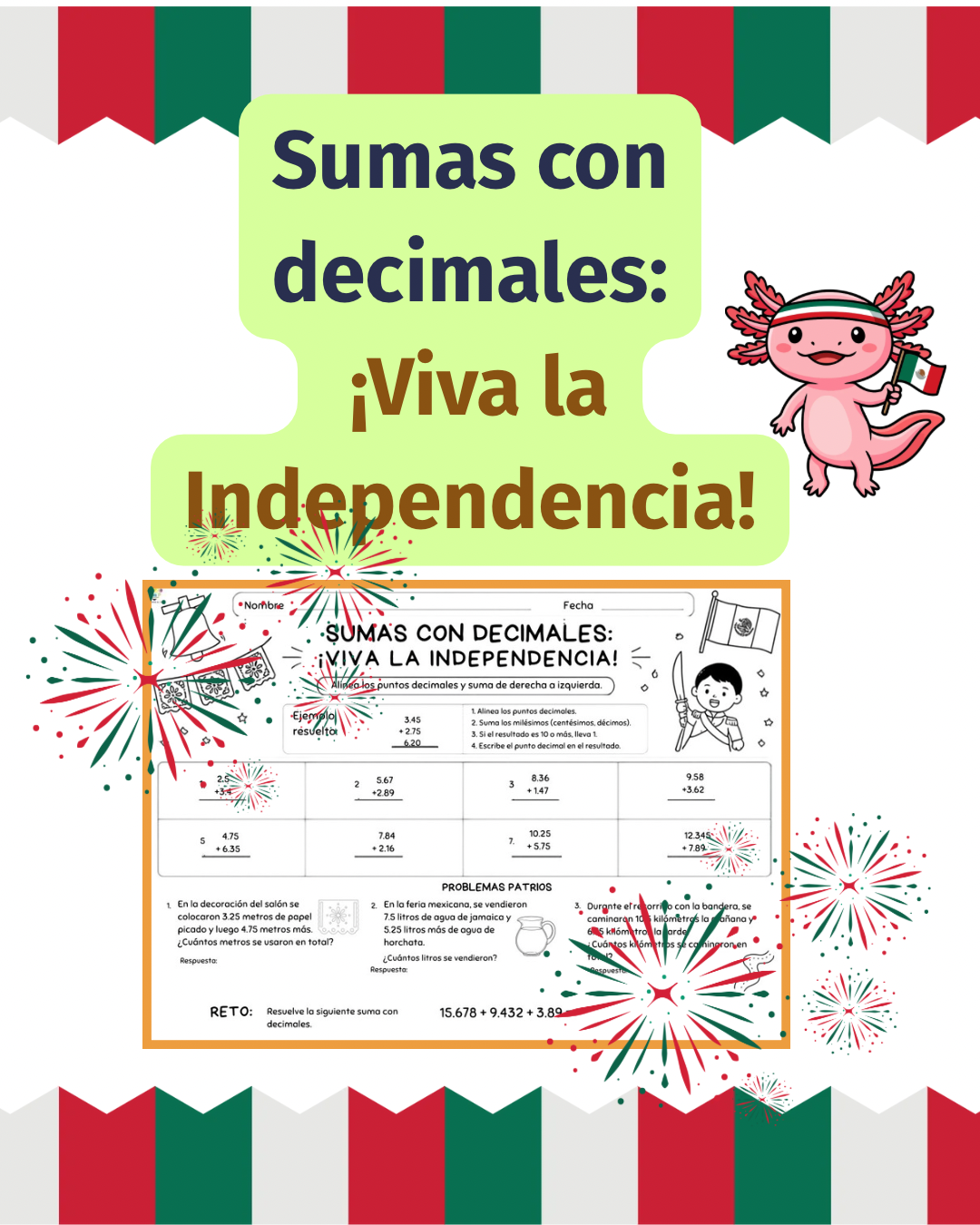 Sumas con decimales: ¡Viva la Independencia!
