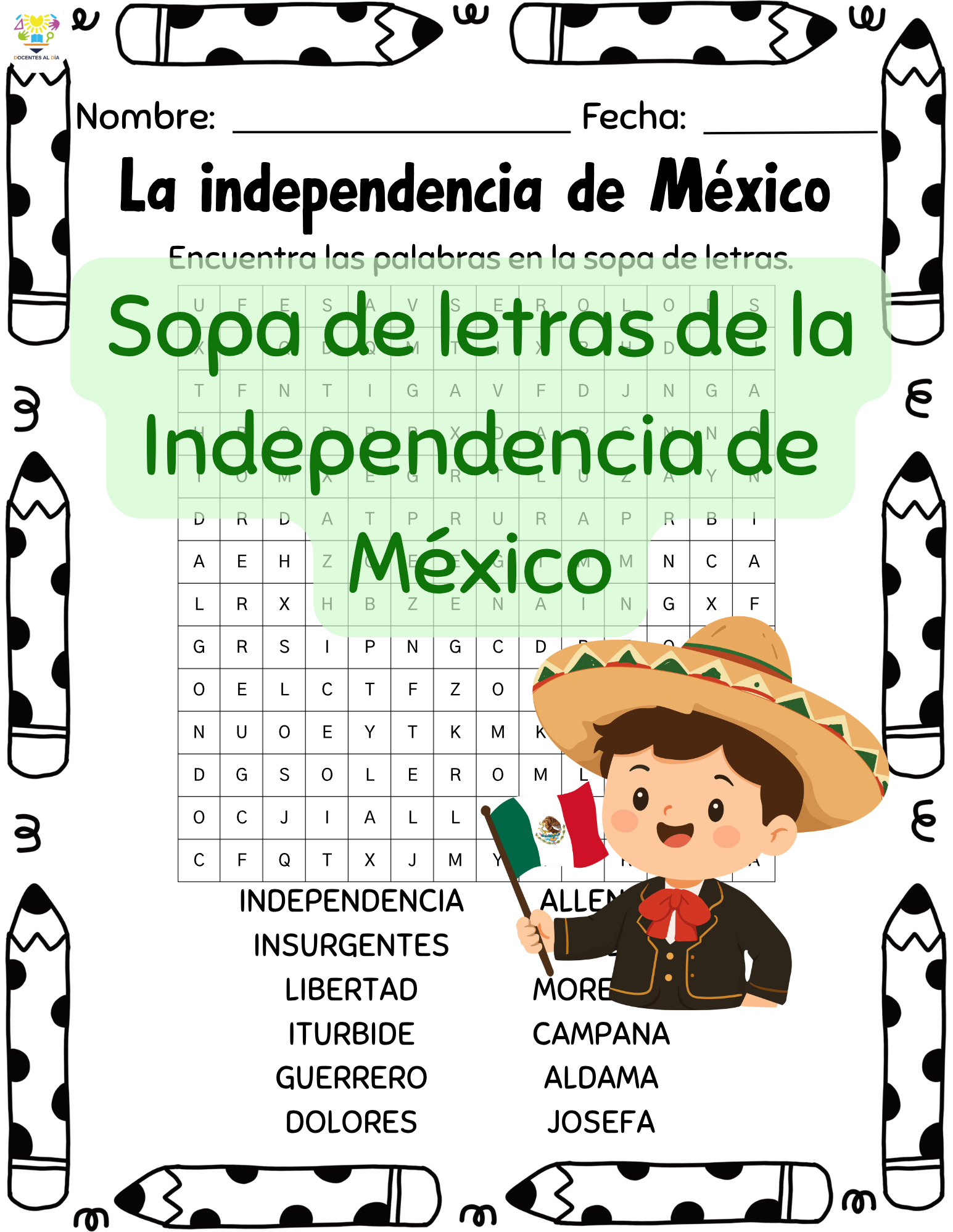 Sopa de letras de la Independencia de México