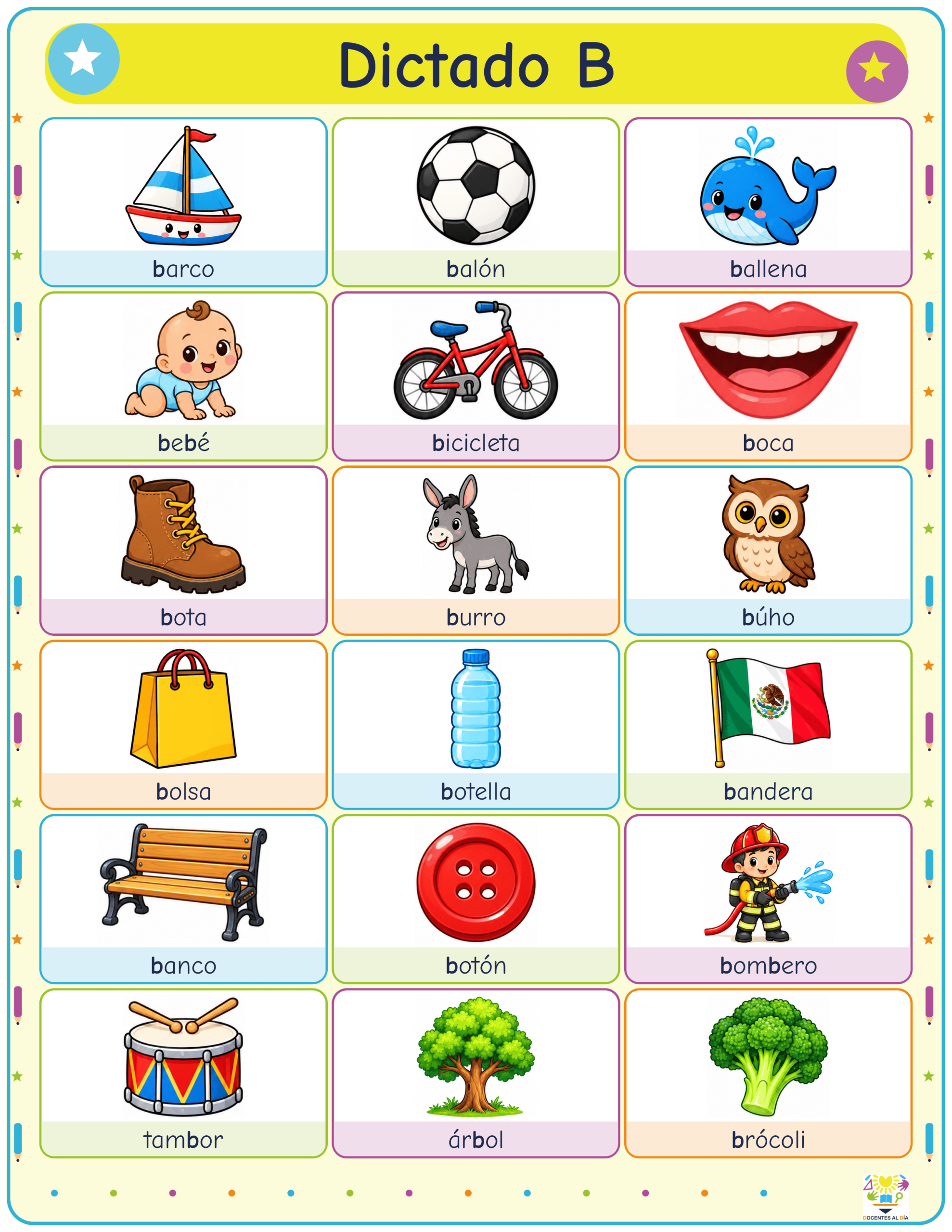 24 dictados por letras con palabras e imágenes