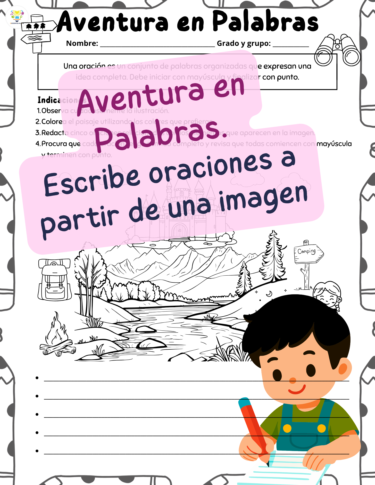 Aventura en Palabras. Escribe oraciones a partir de una imagen