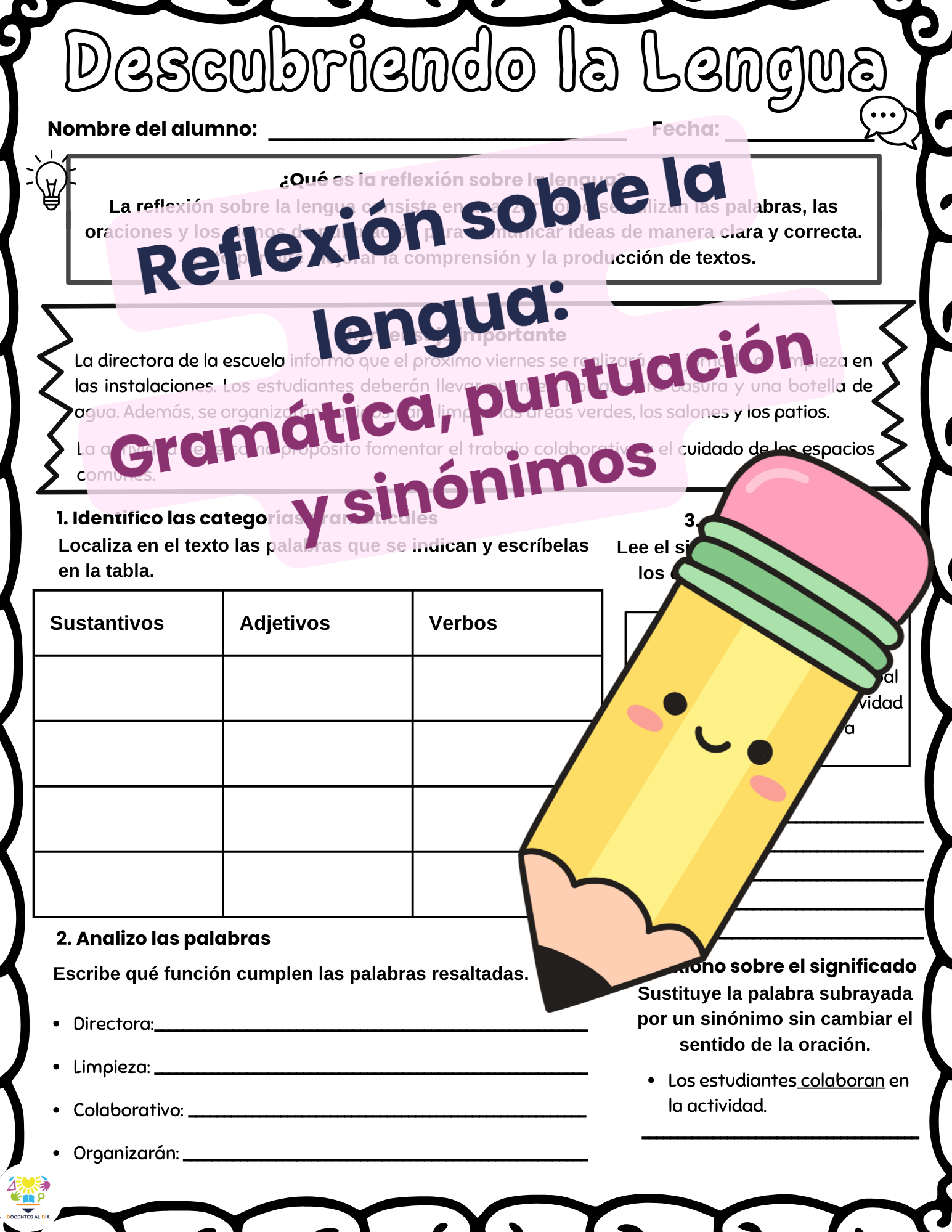 Reflexión sobre la lengua: Gramática, puntuación y sinónimos