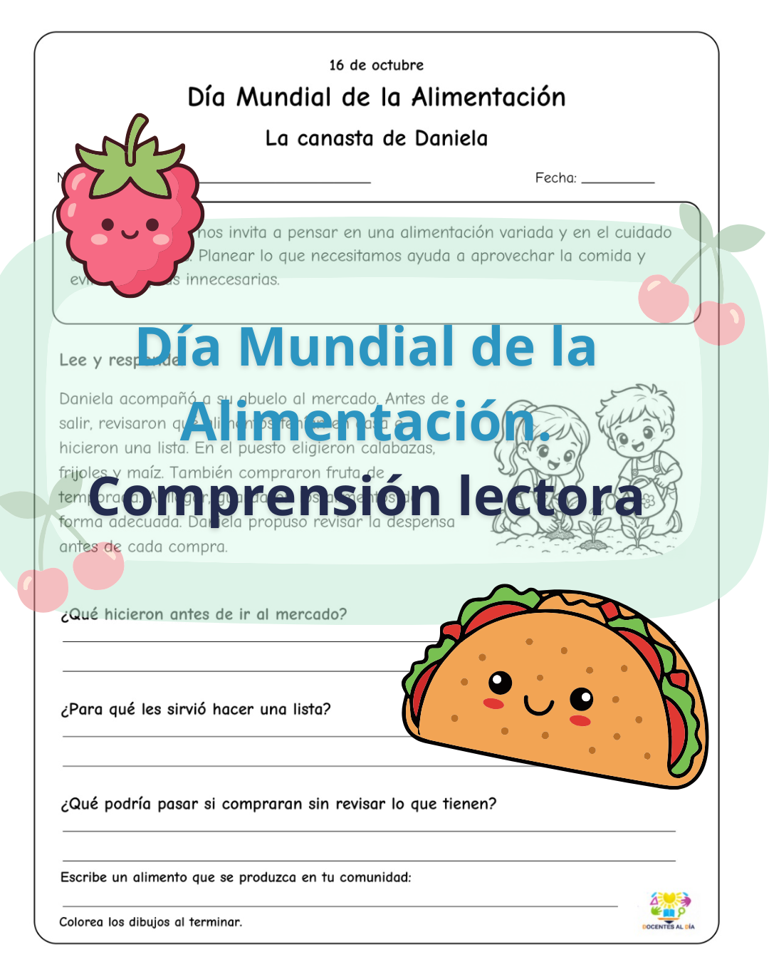 Día Mundial de la Alimentación. Comprensión lectora