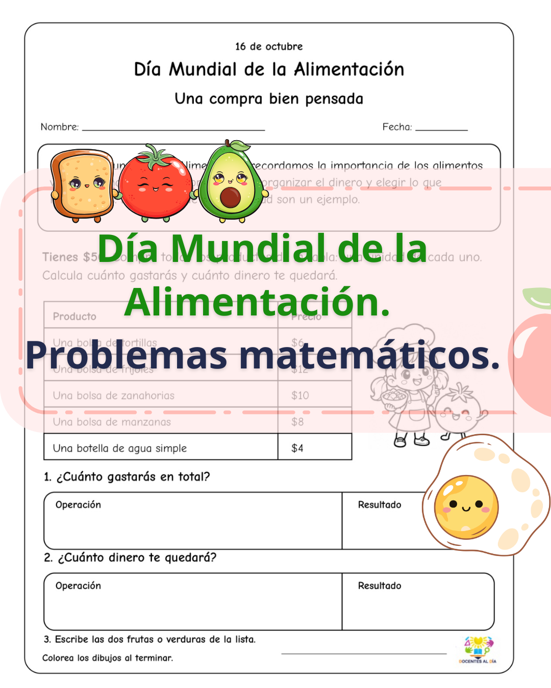 Día Mundial de la Alimentación. Problemas matemáticos.