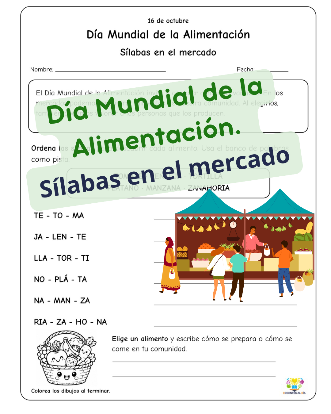 Día Mundial de la Alimentación. Sílabas en el mercado