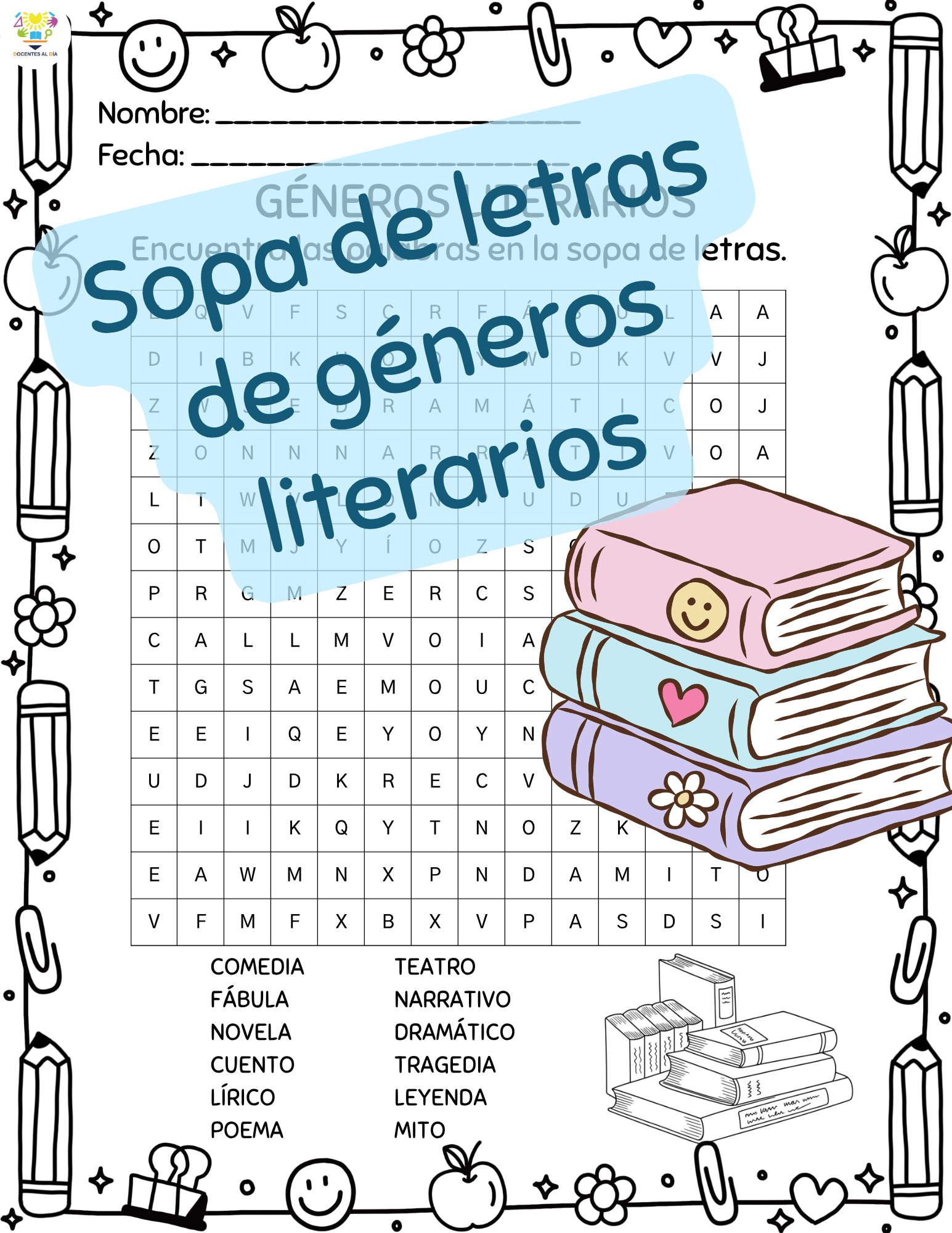 Sopa de letras de géneros literarios